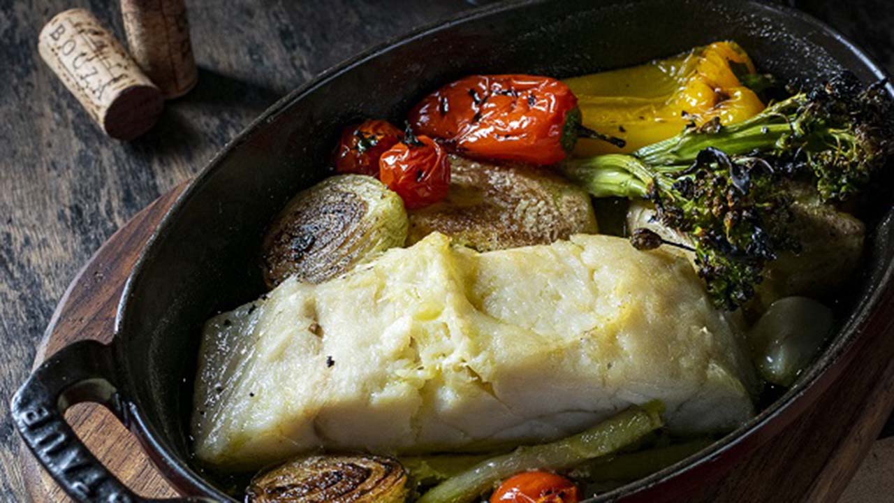 Bacalhau a Lagareiro com Legumes na Brasa